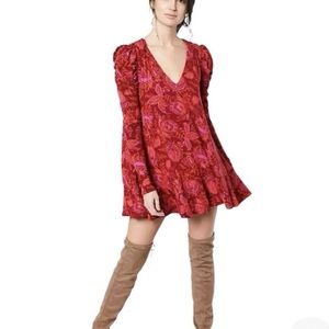 Free People Red A-Line Bell Sleeve Dress